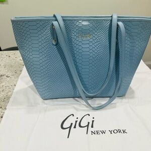 EUC GiGi New York Blue Leather Tote with Snake Print